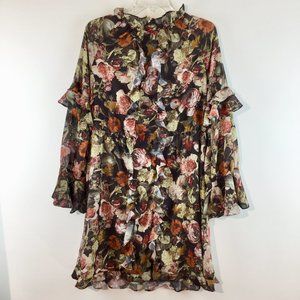 H&M floral ruffle trimmed long sleeved dress